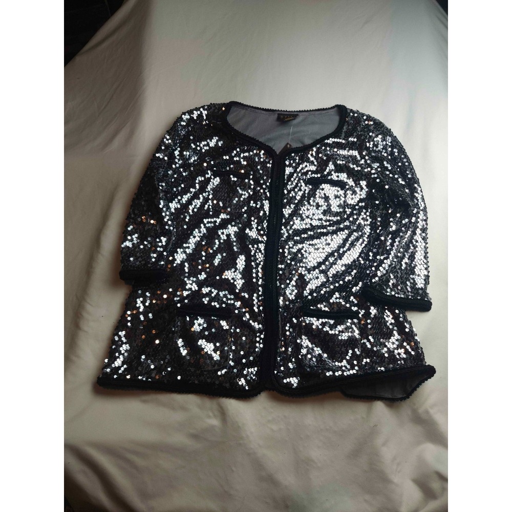 IMAN Blazer Womens 2X Black Silver Sequin Glam Evening Party Holiday Cocktail